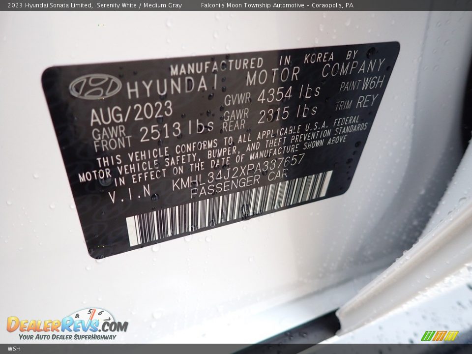 Hyundai Color Code W6H Serenity White