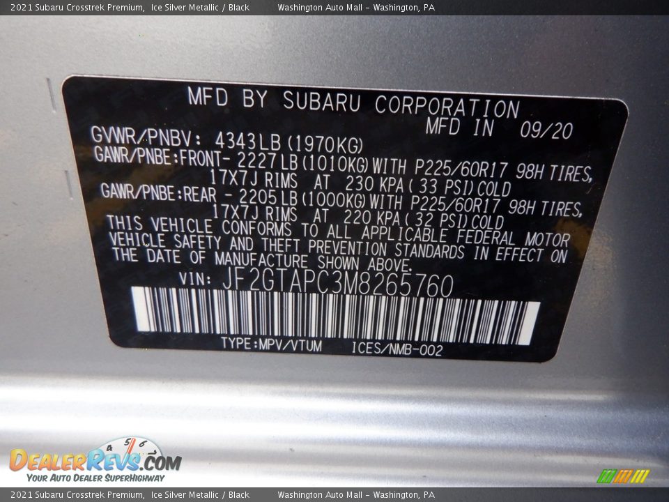 2021 Subaru Crosstrek Premium Ice Silver Metallic / Black Photo #31