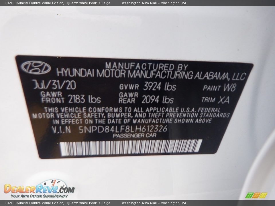 2020 Hyundai Elantra Value Edition Quartz White Pearl / Beige Photo #30