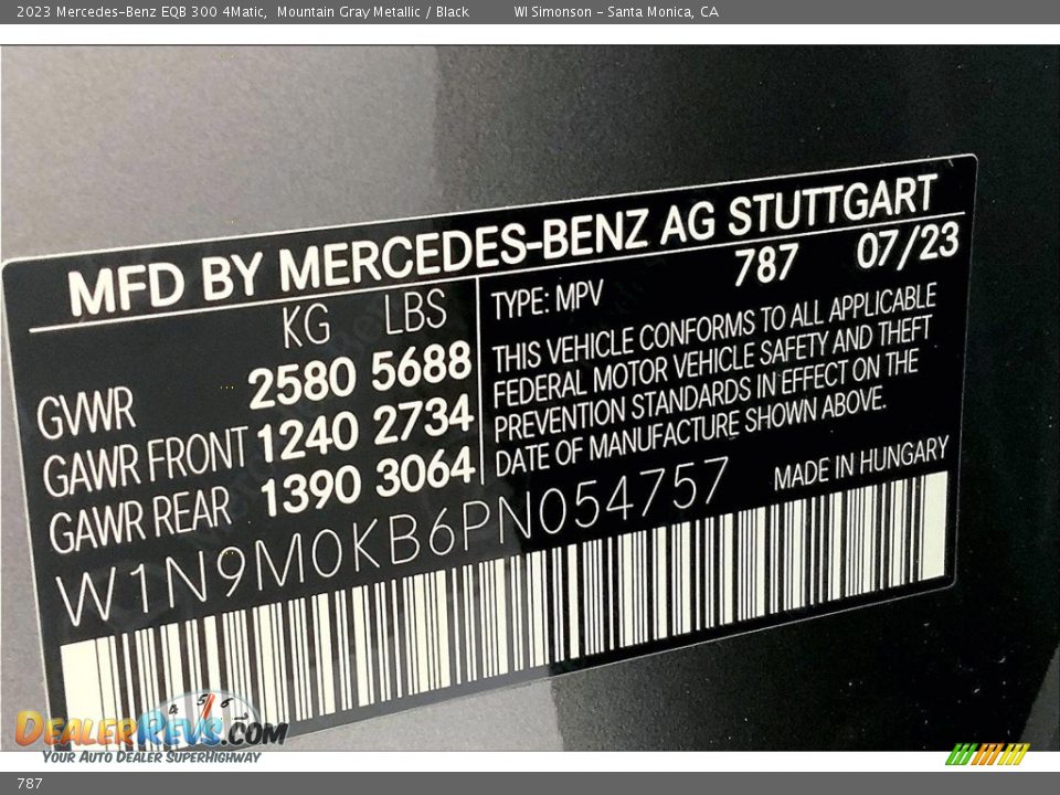 Mercedes-Benz Color Code 787 Mountain Gray Metallic