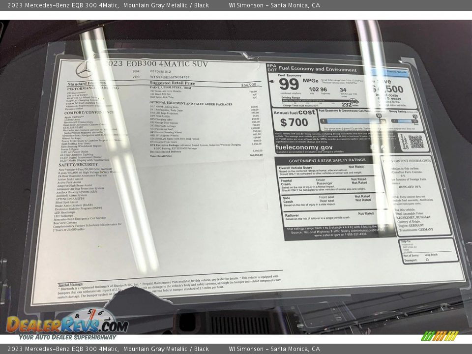 2023 Mercedes-Benz EQB 300 4Matic Window Sticker Photo #13