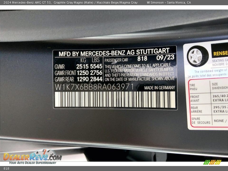 Mercedes-Benz Color Code 818 Graphite Gray Magno (Matte)