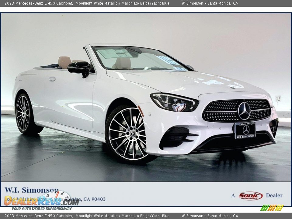 2023 Mercedes-Benz E 450 Cabriolet Moonlight White Metallic / Macchiato Beige/Yacht Blue Photo #1