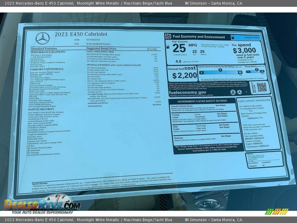 2023 Mercedes-Benz E 450 Cabriolet Window Sticker Photo #12