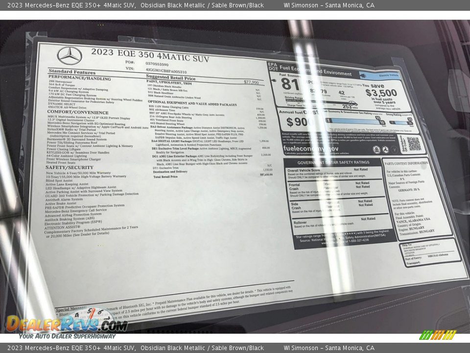 2023 Mercedes-Benz EQE 350+ 4Matic SUV Window Sticker Photo #12