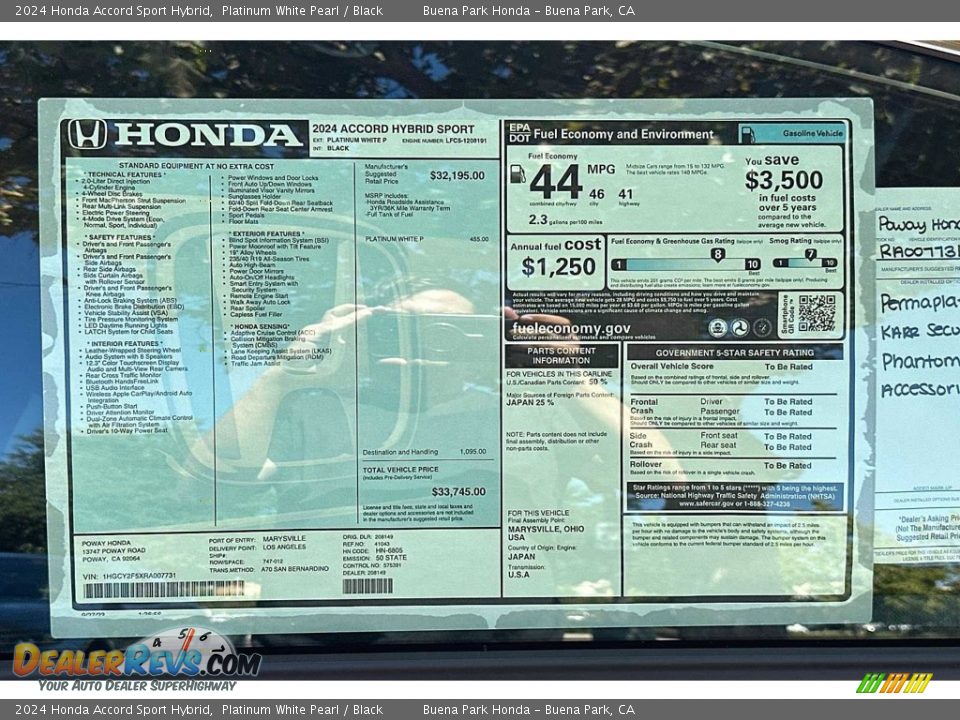 2024 Honda Accord Sport Hybrid Window Sticker Photo #21