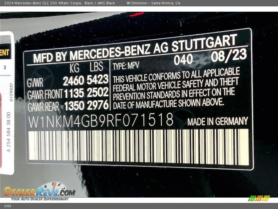 Mercedes-Benz Color Code 040 Black