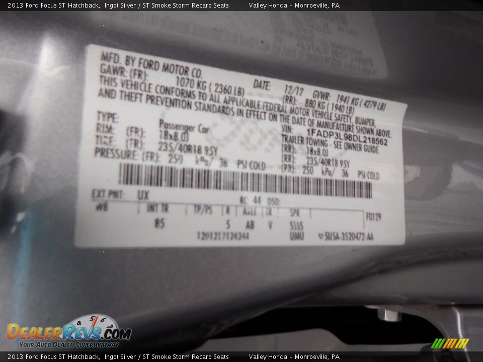 2013 Ford Focus ST Hatchback Ingot Silver / ST Smoke Storm Recaro Seats Photo #32