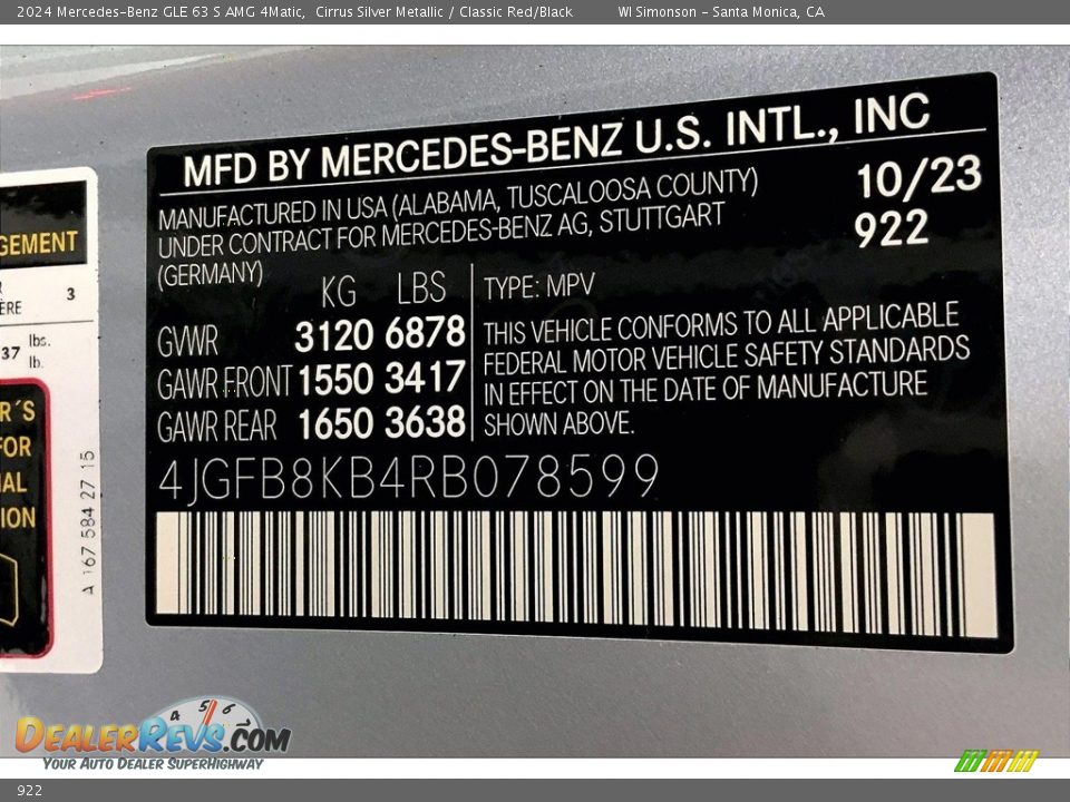 Mercedes-Benz Color Code 922 Cirrus Silver Metallic