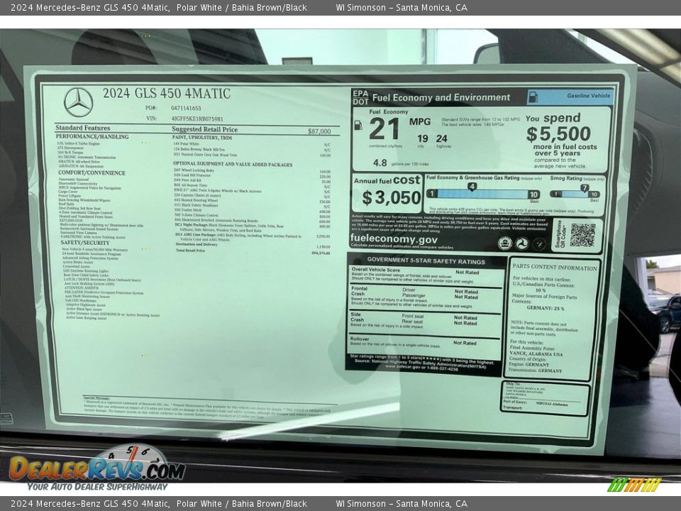 2024 Mercedes-Benz GLS 450 4Matic Window Sticker Photo #13