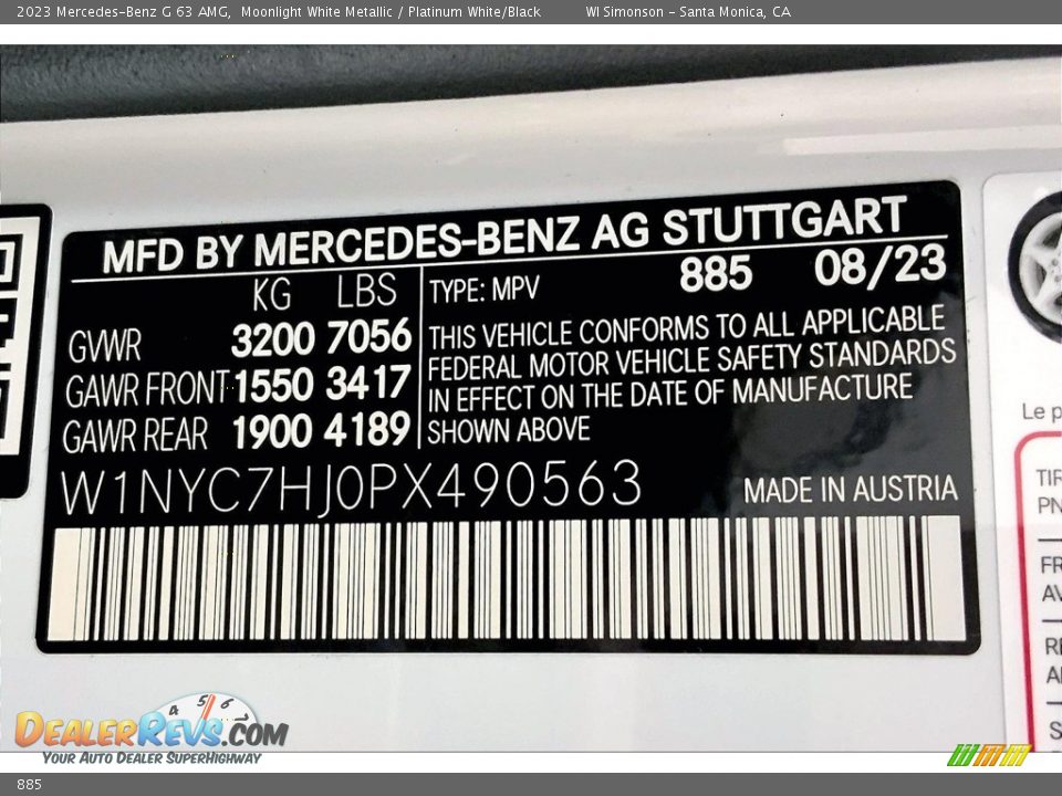 Mercedes-Benz Color Code 885 Moonlight White Metallic