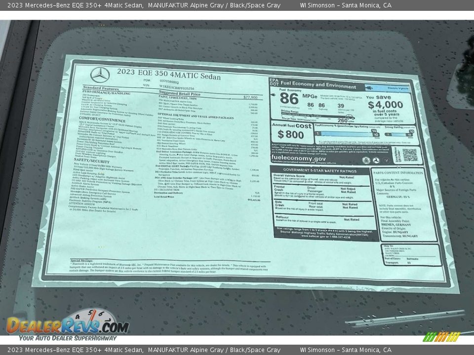 2023 Mercedes-Benz EQE 350+ 4Matic Sedan Window Sticker Photo #21