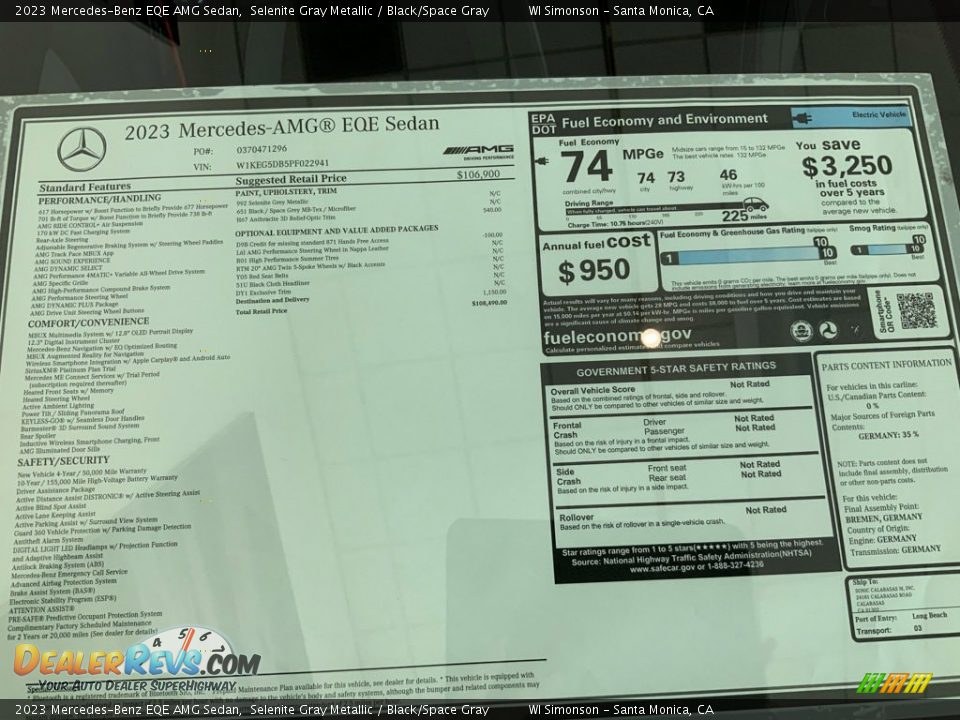 2023 Mercedes-Benz EQE AMG Sedan Window Sticker Photo #18