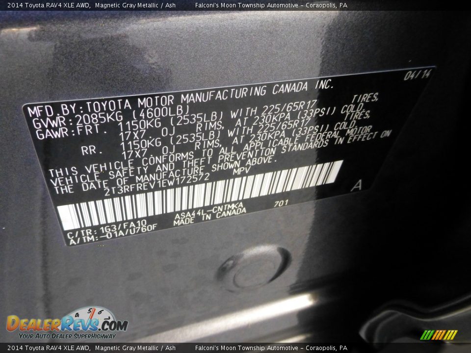 2014 Toyota RAV4 XLE AWD Magnetic Gray Metallic / Ash Photo #28