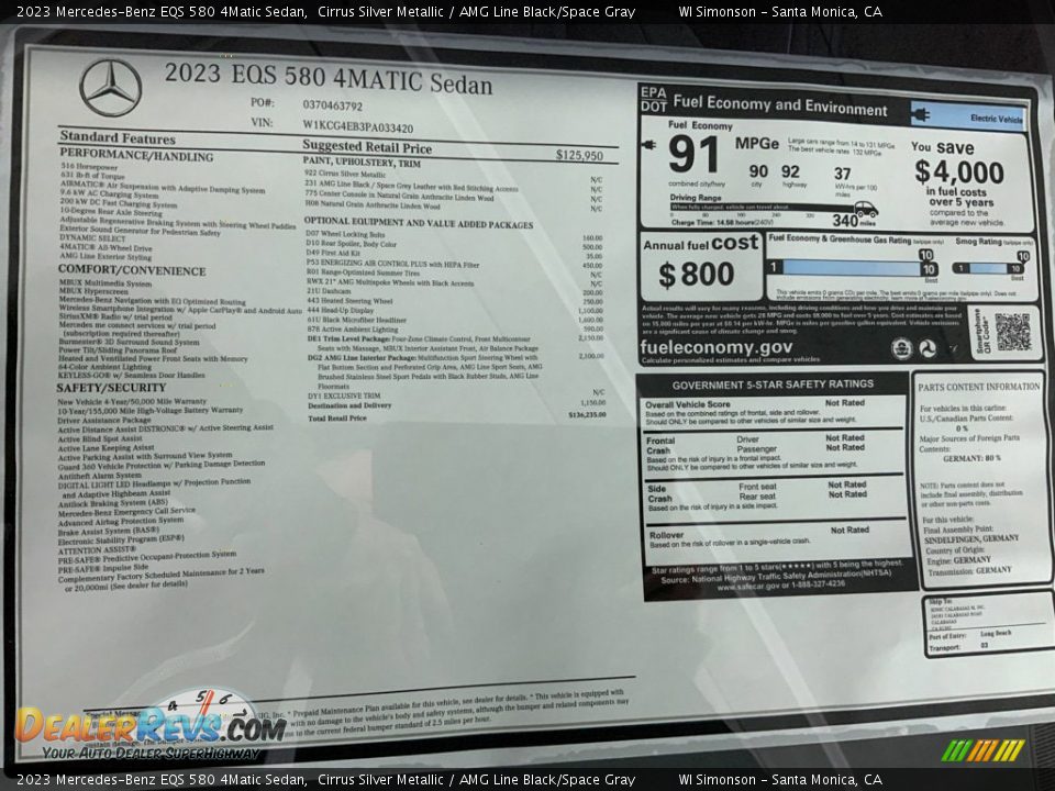 2023 Mercedes-Benz EQS 580 4Matic Sedan Window Sticker Photo #18