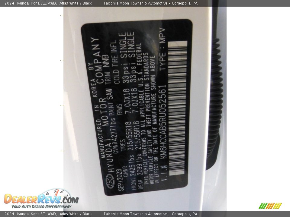 2024 Hyundai Kona SEL AWD Atlas White / Black Photo #18