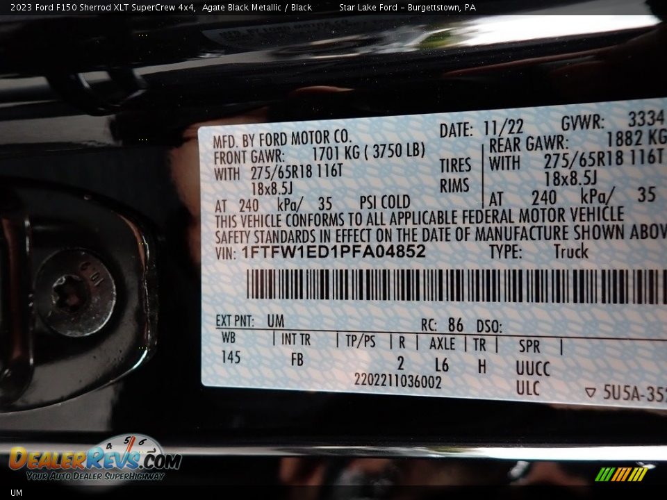 Ford Color Code UM Agate Black Metallic