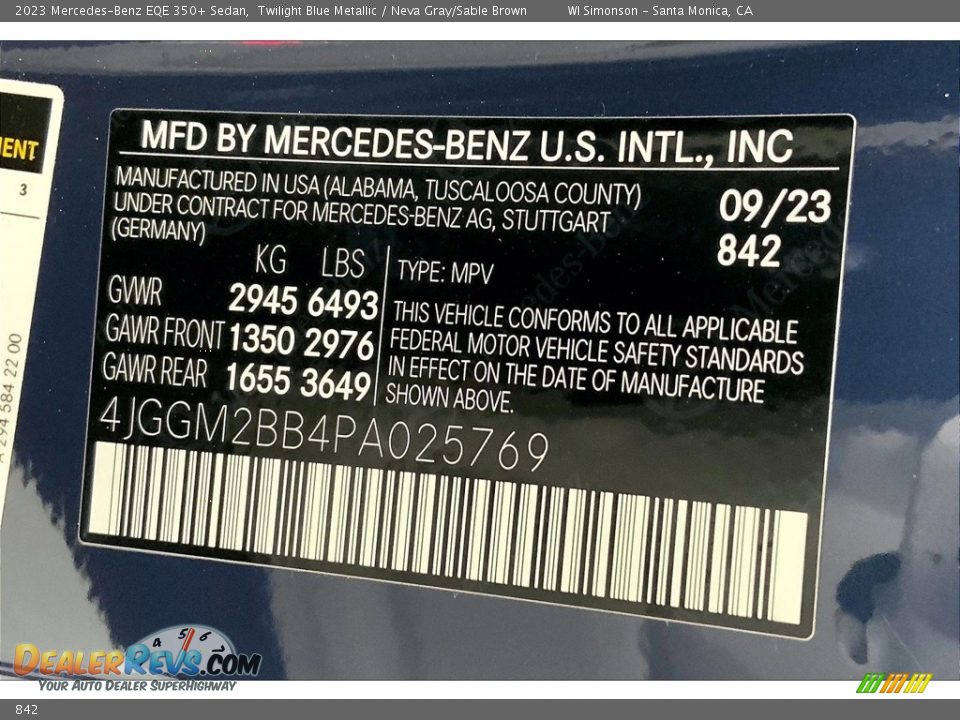 Mercedes-Benz Color Code 842 Twilight Blue Metallic