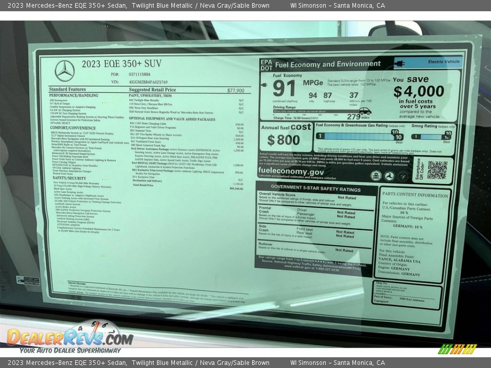 2023 Mercedes-Benz EQE 350+ Sedan Window Sticker Photo #12