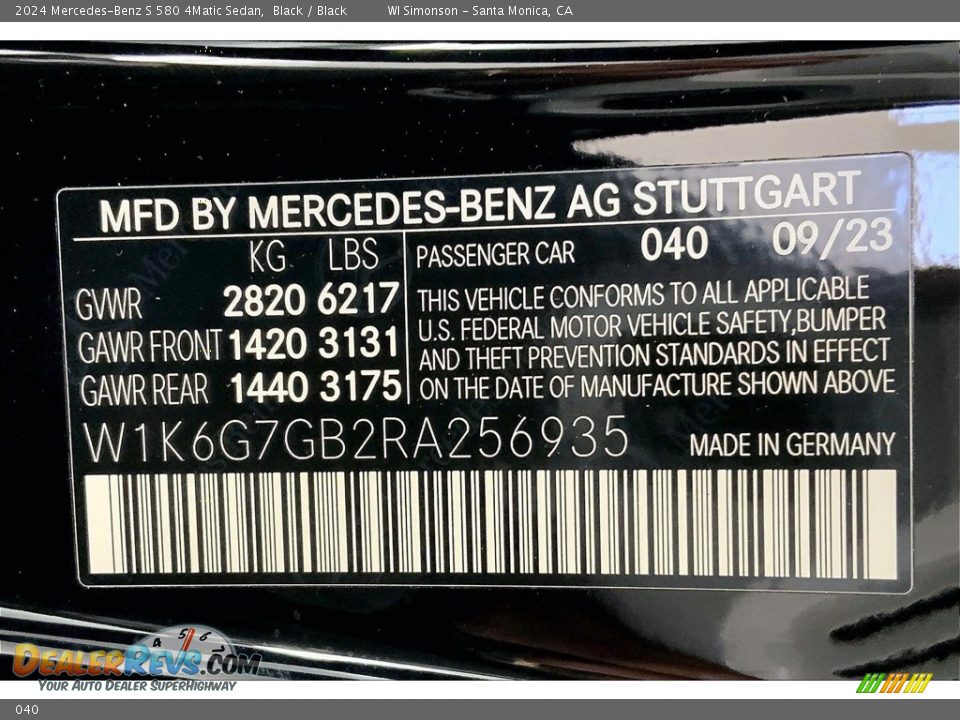 Mercedes-Benz Color Code 040 Black