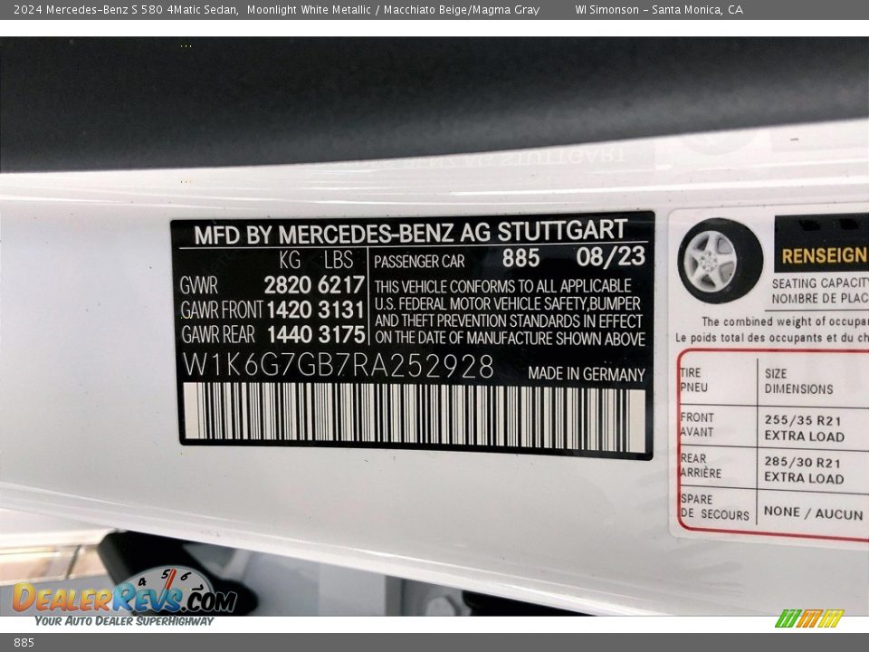 Mercedes-Benz Color Code 885 Moonlight White Metallic