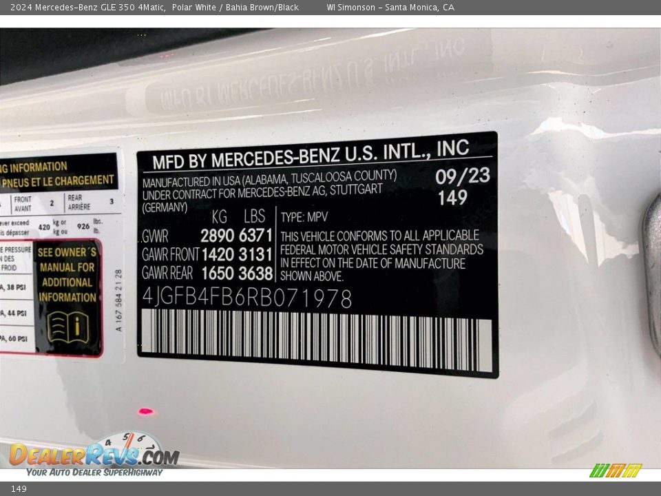 Mercedes-Benz Color Code 149 Polar White