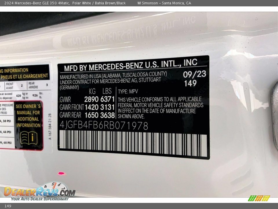 Mercedes-Benz Color Code 149 Polar White