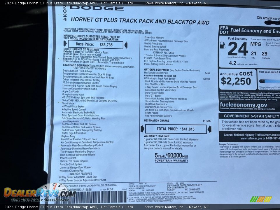 2024 Dodge Hornet GT Plus Track Pack/Blacktop AWD Window Sticker Photo #28