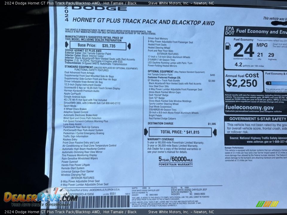 2024 Dodge Hornet GT Plus Track Pack/Blacktop AWD Window Sticker Photo #28