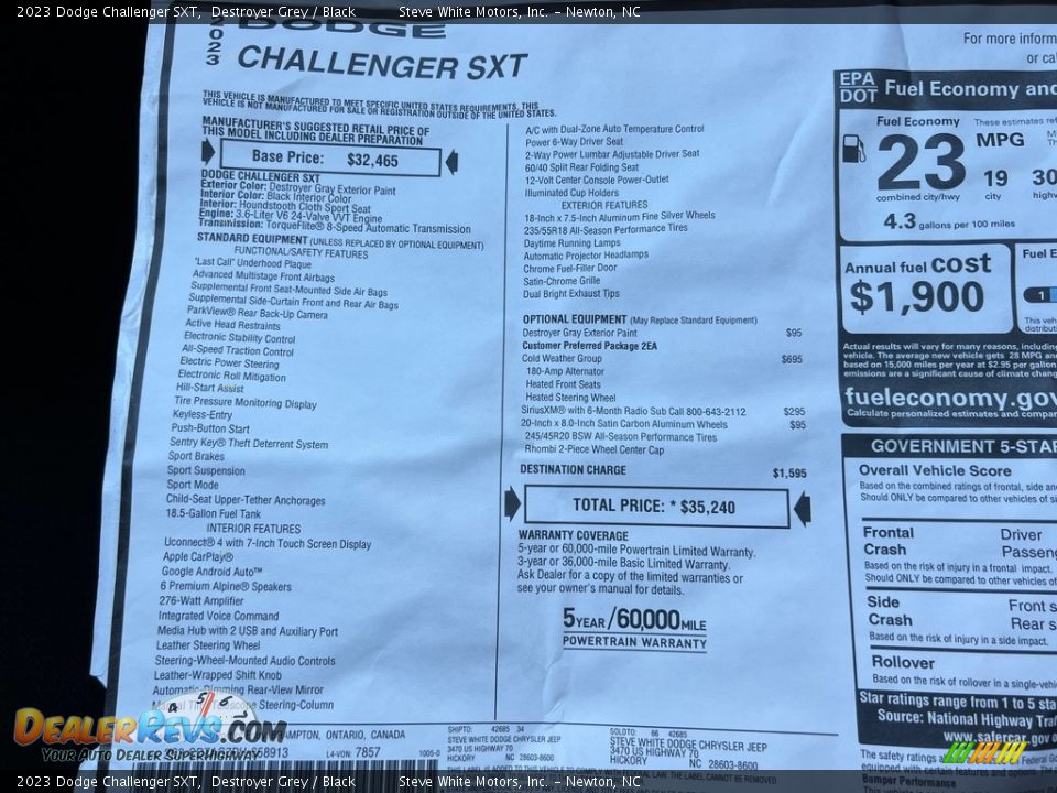 2023 Dodge Challenger SXT Window Sticker Photo #26
