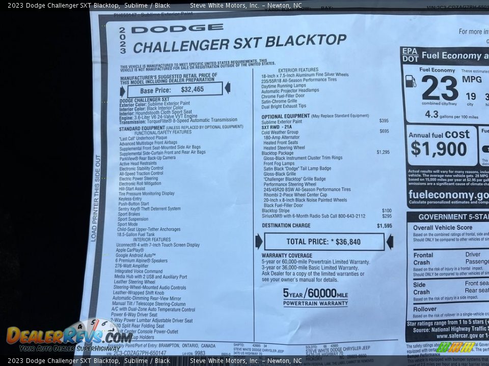 2023 Dodge Challenger SXT Blacktop Window Sticker Photo #26