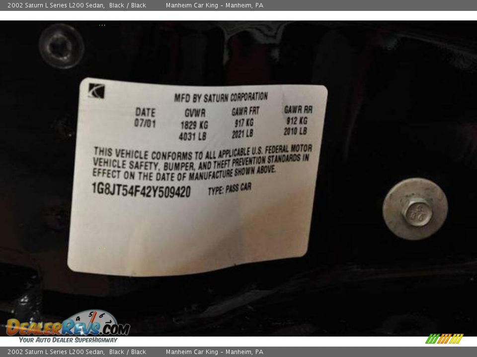 2002 Saturn L Series L200 Sedan Black / Black Photo #11