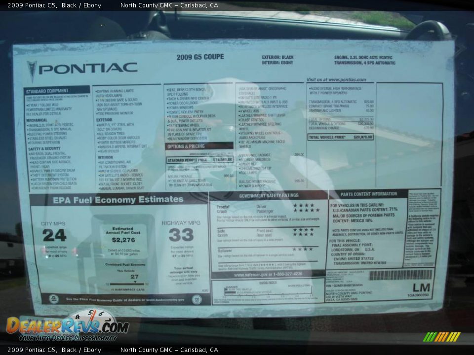 2009 Pontiac G5 Black / Ebony Photo #8