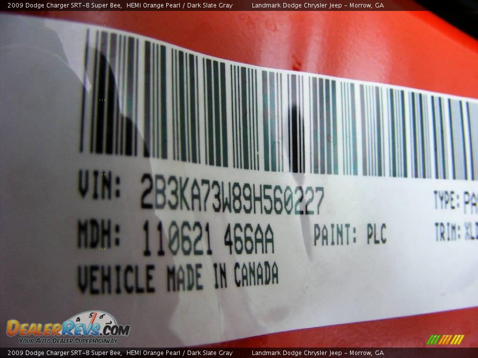 Info Tag of 2009 Dodge Charger SRT-8 Super Bee Photo #17