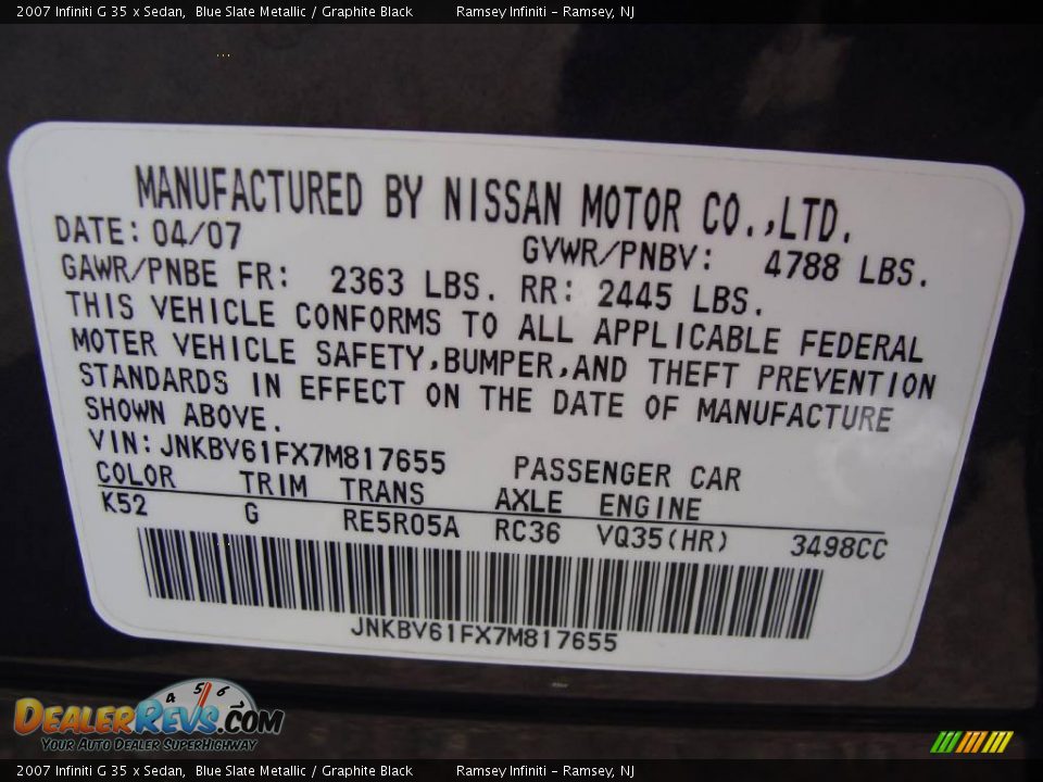2007 Infiniti G 35 x Sedan Blue Slate Metallic / Graphite Black Photo #16