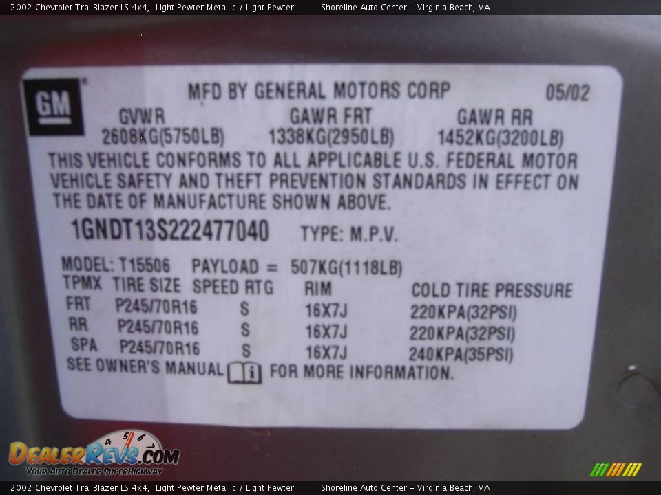 2002 Chevrolet TrailBlazer LS 4x4 Light Pewter Metallic / Light Pewter Photo #24