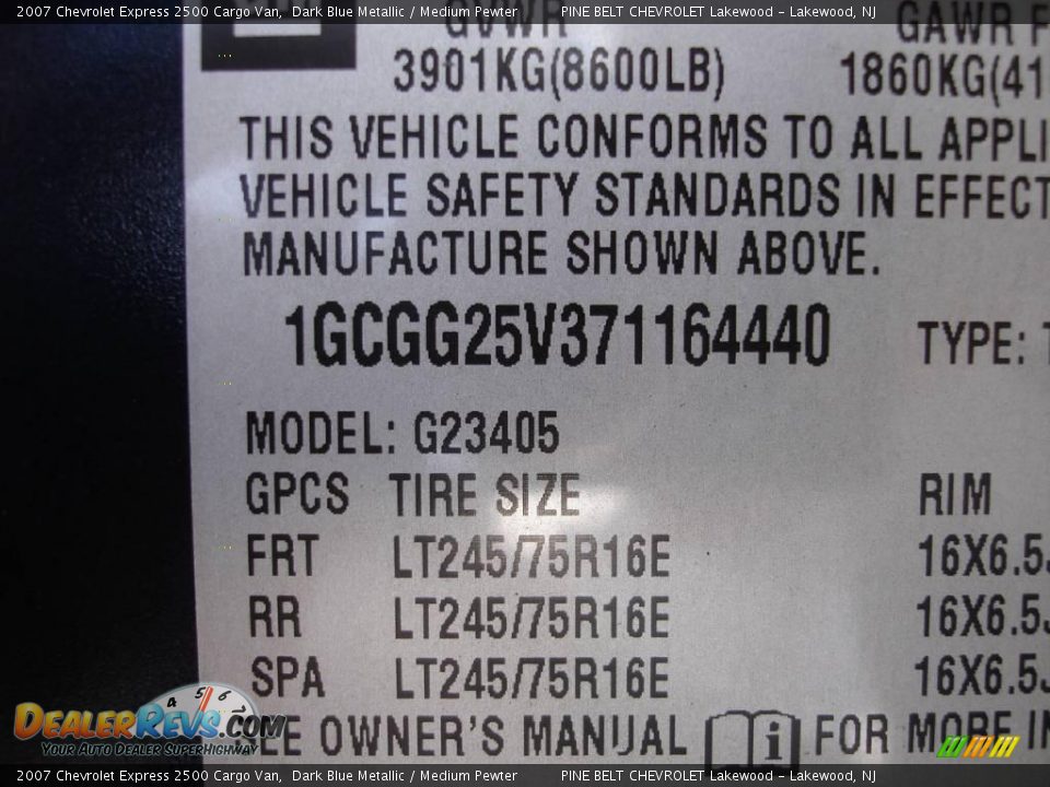 2007 Chevrolet Express 2500 Cargo Van Dark Blue Metallic / Medium Pewter Photo #15