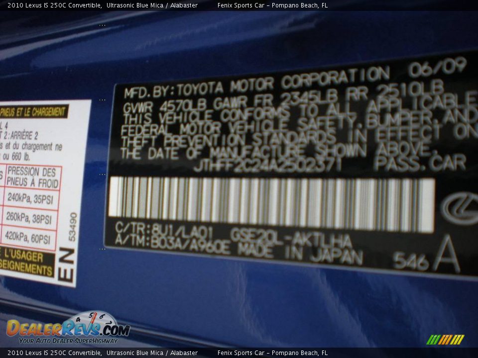 2010 Lexus IS 250C Convertible Ultrasonic Blue Mica / Alabaster Photo #31