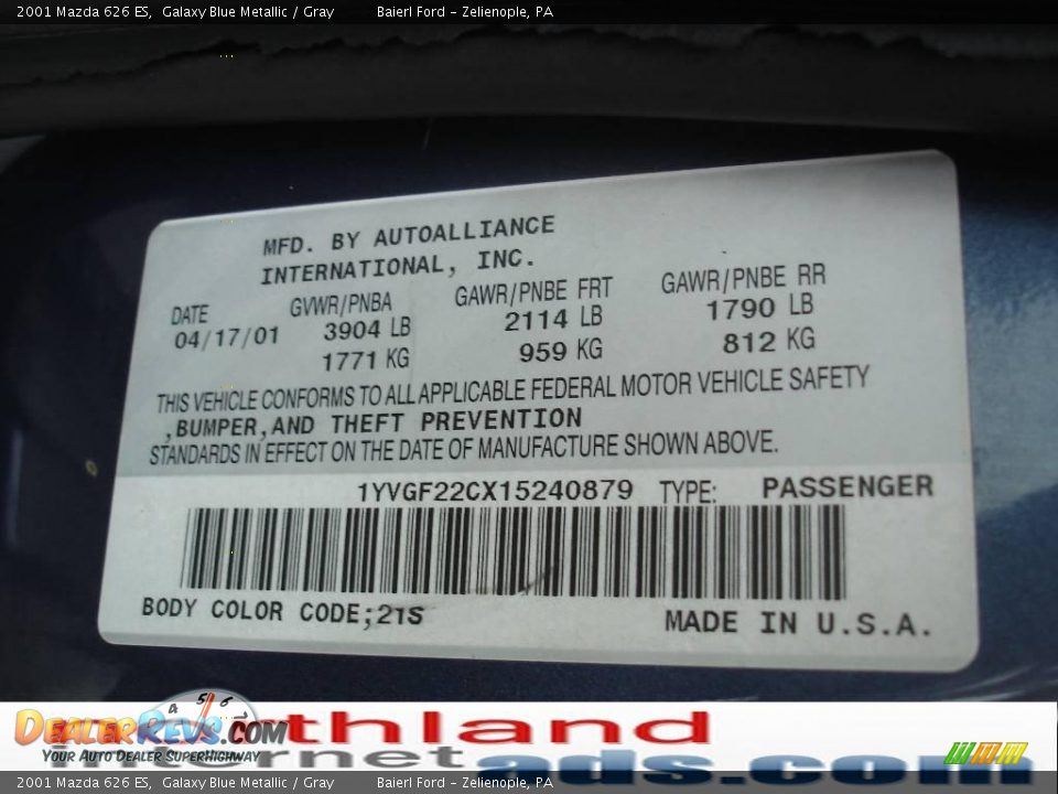 2001 Mazda 626 ES Galaxy Blue Metallic / Gray Photo #12