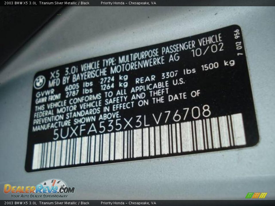 2003 BMW X5 3.0i Titanium Silver Metallic / Black Photo #27