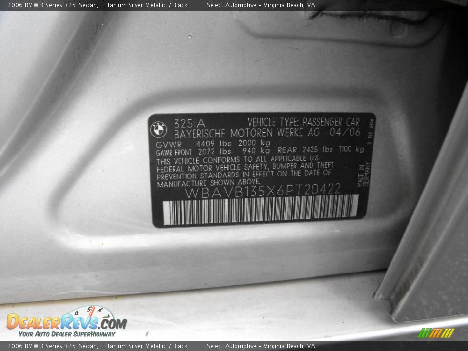 2006 BMW 3 Series 325i Sedan Titanium Silver Metallic / Black Photo #31