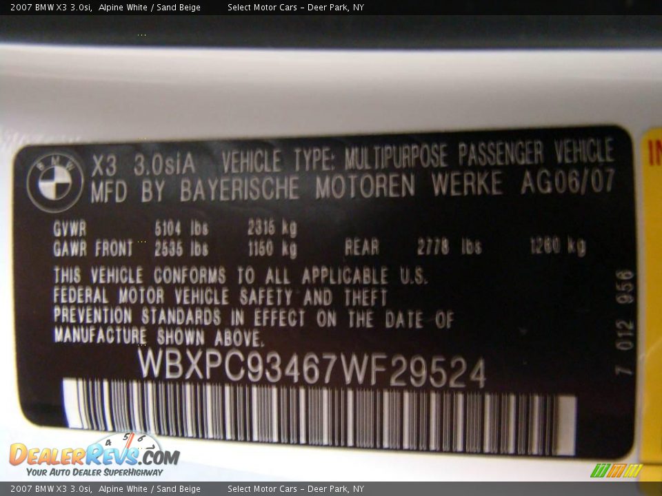 2007 BMW X3 3.0si Alpine White / Sand Beige Photo #16
