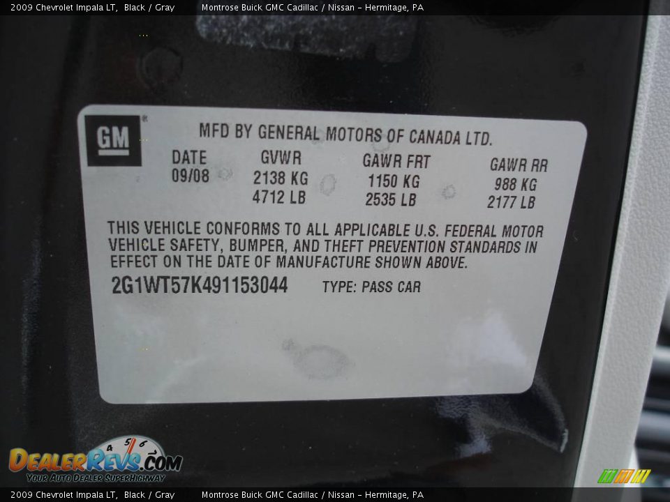 2009 Chevrolet Impala LT Black / Gray Photo #11