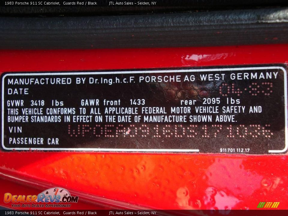 1983 Porsche 911 SC Cabriolet Guards Red / Black Photo #15