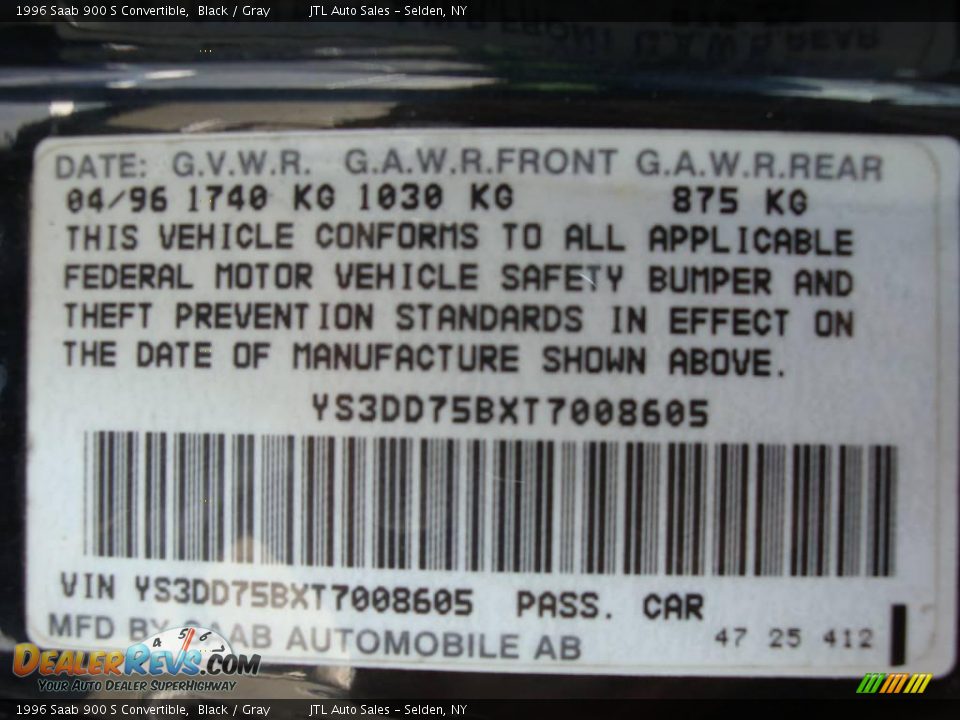 1996 Saab 900 S Convertible Black / Gray Photo #16