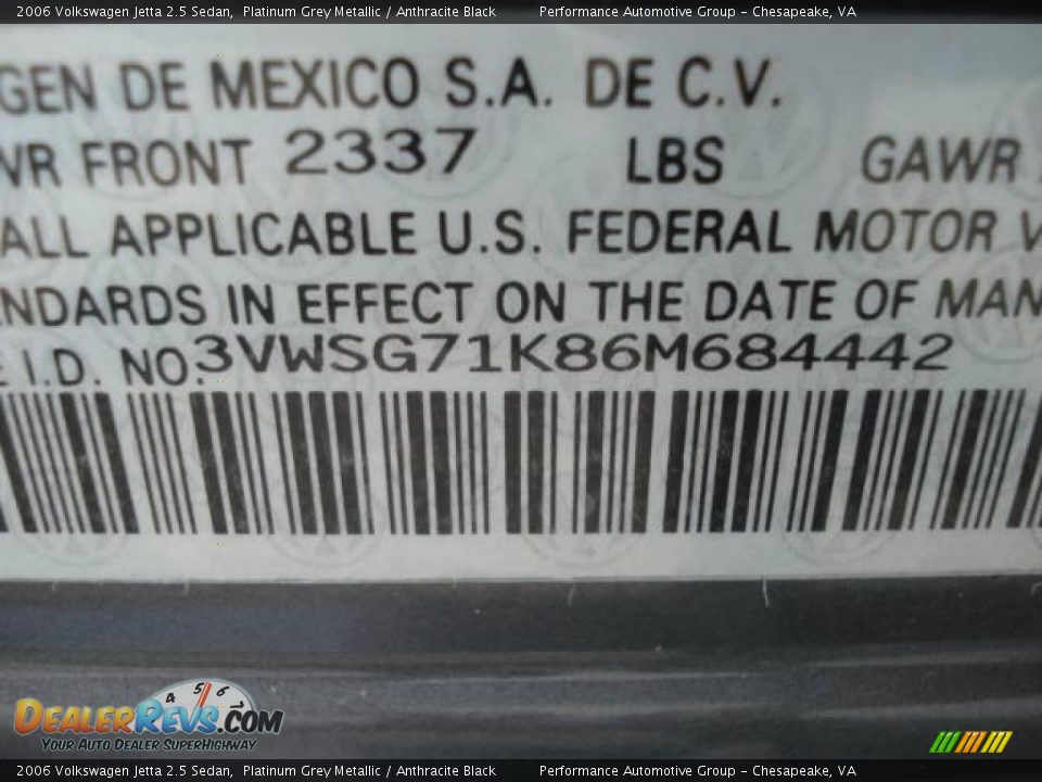 2006 Volkswagen Jetta 2.5 Sedan Platinum Grey Metallic / Anthracite Black Photo #20