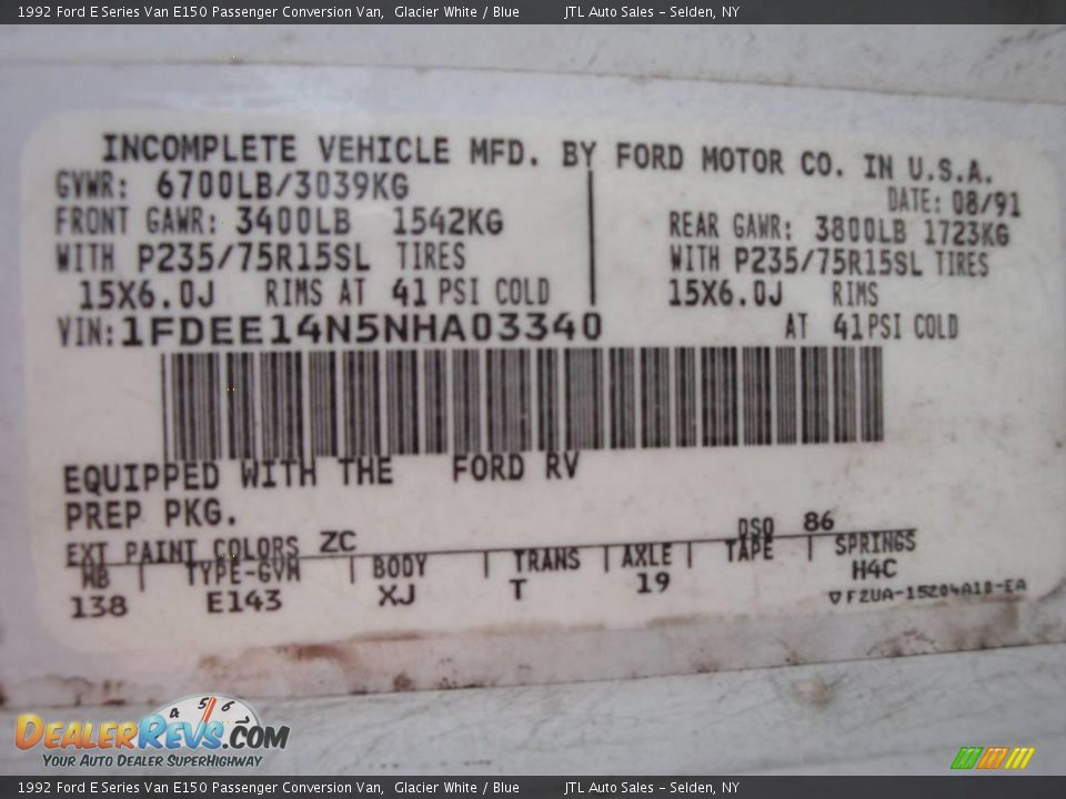 1992 Ford E Series Van E150 Passenger Conversion Van Glacier White / Blue Photo #15