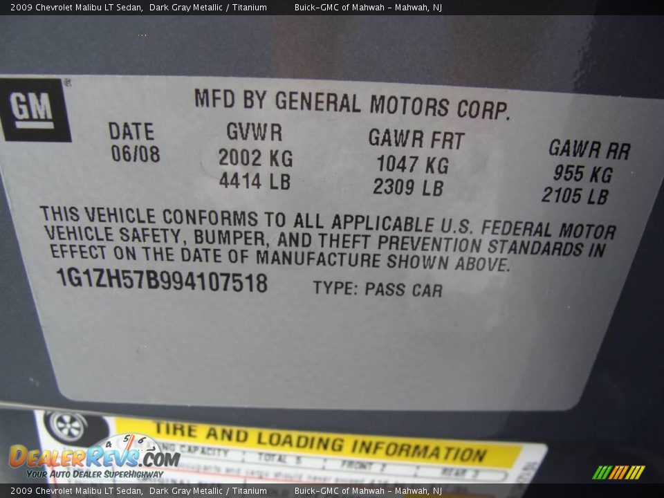 2009 Chevrolet Malibu LT Sedan Dark Gray Metallic / Titanium Photo #25