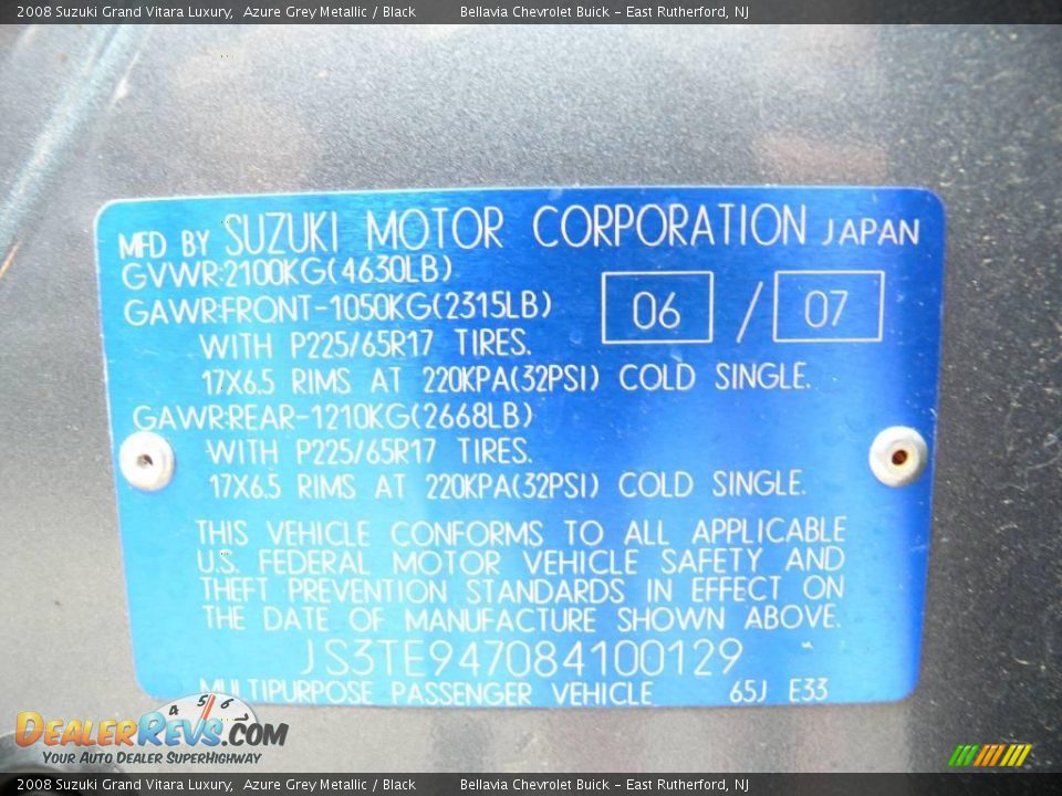 2008 Suzuki Grand Vitara Luxury Azure Grey Metallic / Black Photo #15