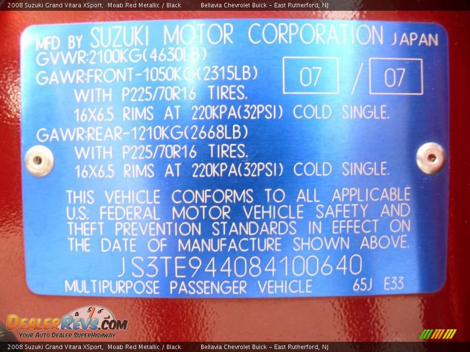 2008 Suzuki Grand Vitara XSport Moab Red Metallic / Black Photo #15